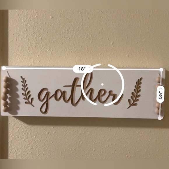 Neutral Farmhouse Bohemian "Gather" Sign Wooden Beaded Wall Hanging 18" x 5.5" - Picture 6 of 10